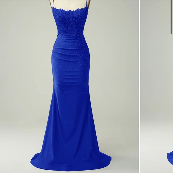 Mermaid Halter Royal Blue Long Prom Dress with Appliques Beading - Picture 1 of 6